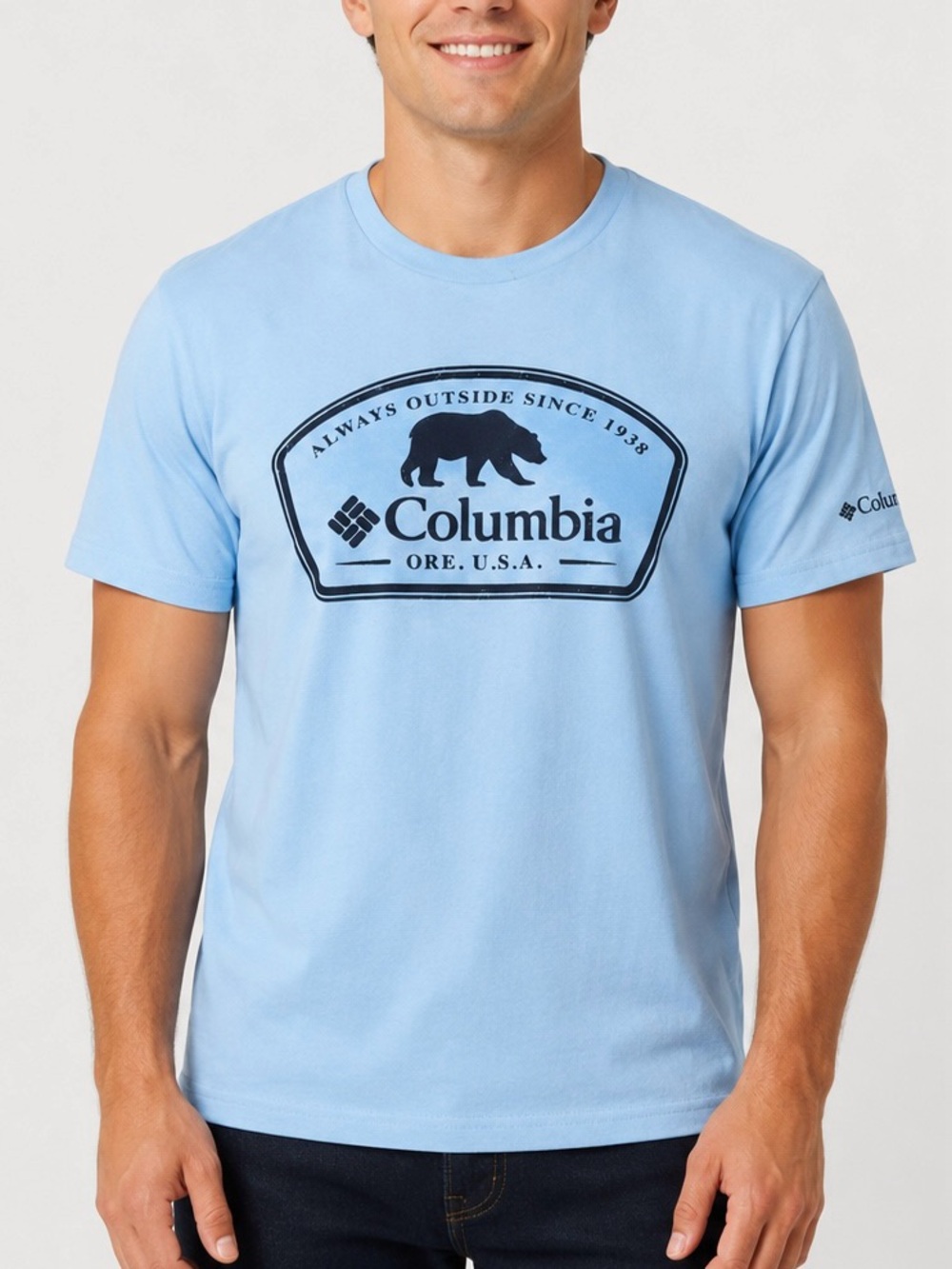Columbia Graphic short sleeve logo‎ tee T-Shirt Light Blue men’s Size Small NWT
